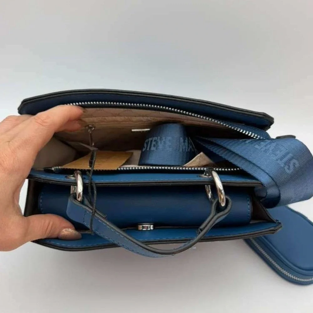 Steve Madden Blue Crossbody Bag‎ Rhinestone Logo With Mini Pouch New